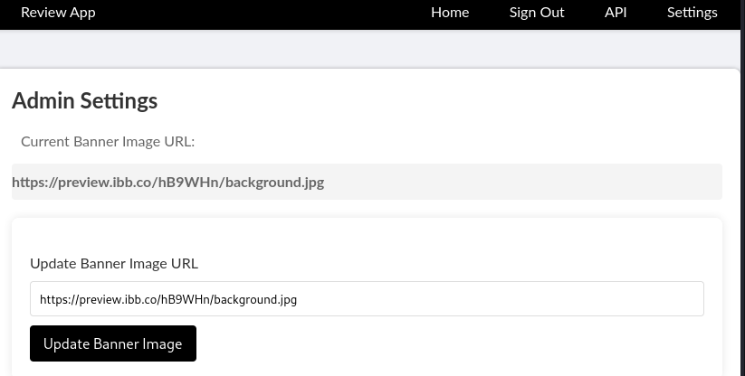 Screeenshot of Admin Settings page