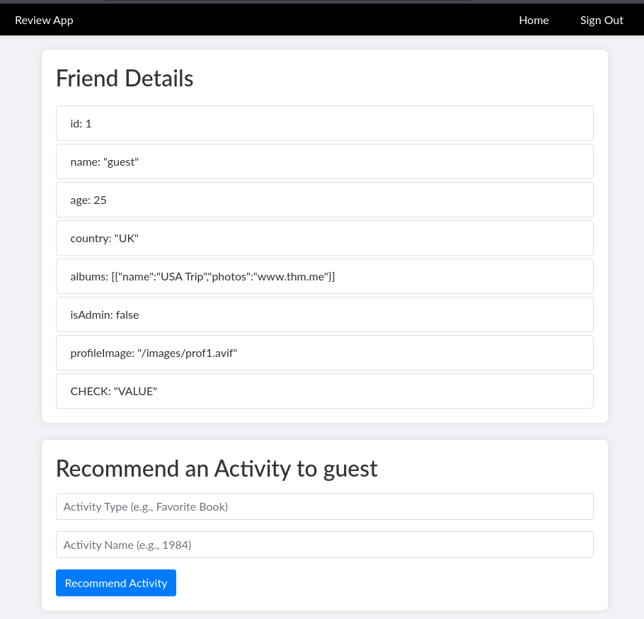 Screenshot of user profile
