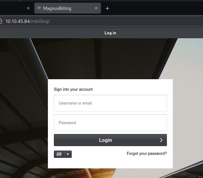 MagnusBilling login page showing service name in tab title