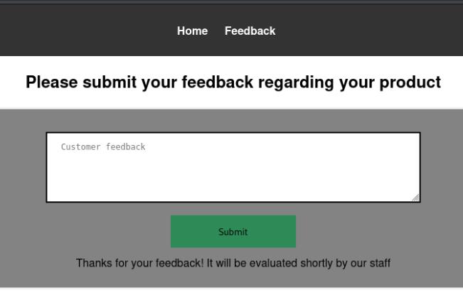 screenshot of feedback page with input field